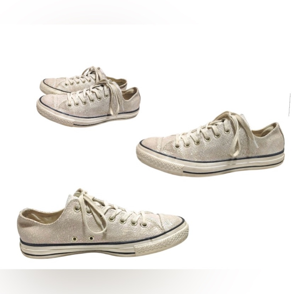 Converse Leather Chuck Taylor All Star OX Metallic silver crackle Women size 9.5